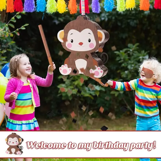 Monkey Pinata Birthday Party Decorations Farm Animal Themed Birthday Party Supplies with Blindfold Stick and Confetti for Girls Boys Kids {4}