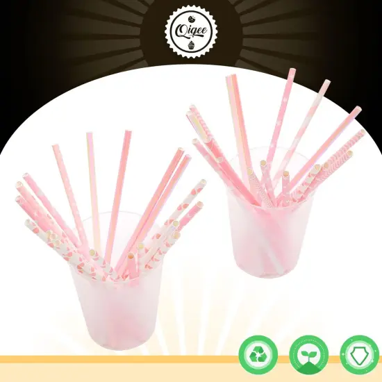 Pink Paper Straws 150pcs Disposable Straws Bulk (10 Pattern) {3}