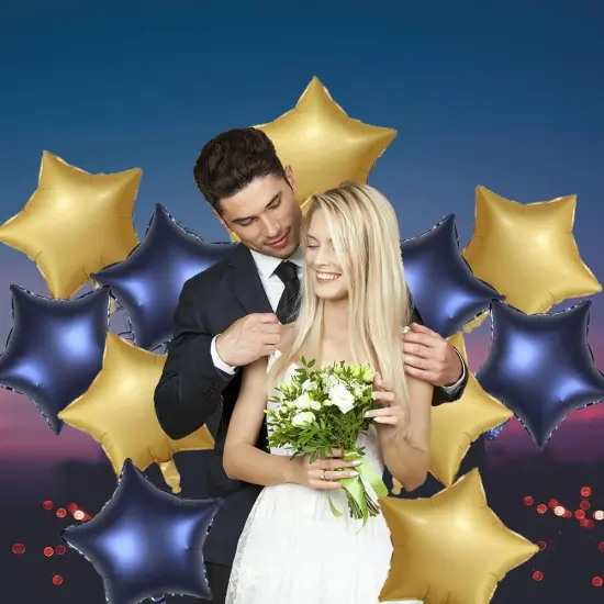 20 pcs 18inch Navy Blue Gold Star Foil Balloons, Matte Blue Gold Star shaped Helium Balloons Mylar Balloons for Wedding Graduation Decoration Birthday Party Balloons {3}