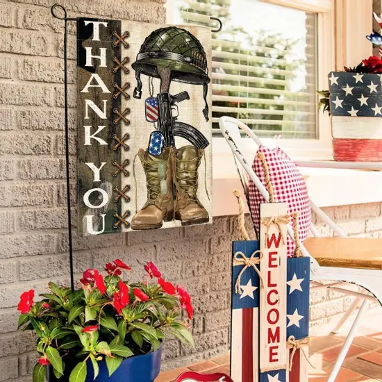 colorlife Memorial Day Thank You Heroes Garden Flag 12x18 Inch Double Sided, Military Soldiers Boots Patriotic Veteran Yard Outdoor Decoration {4}
