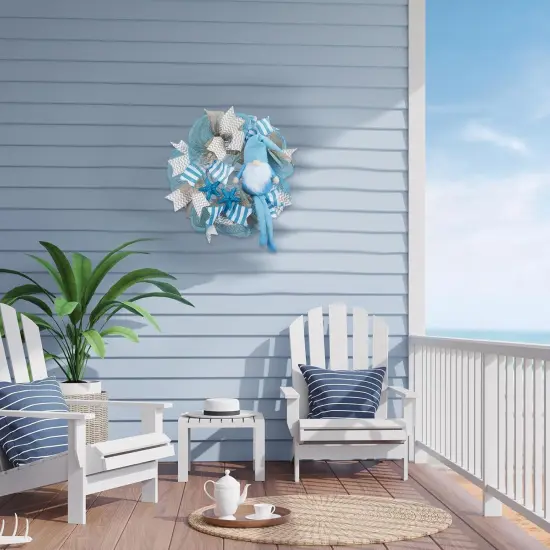 18 x 16 Inch Coastal Wreath for Front Door &ndash; Beach Farmhouse Wreath with Starfish, Ribbon, and Ocean-Themed Decorations for Summer Porch and Outdoor Wall Decor {3}
