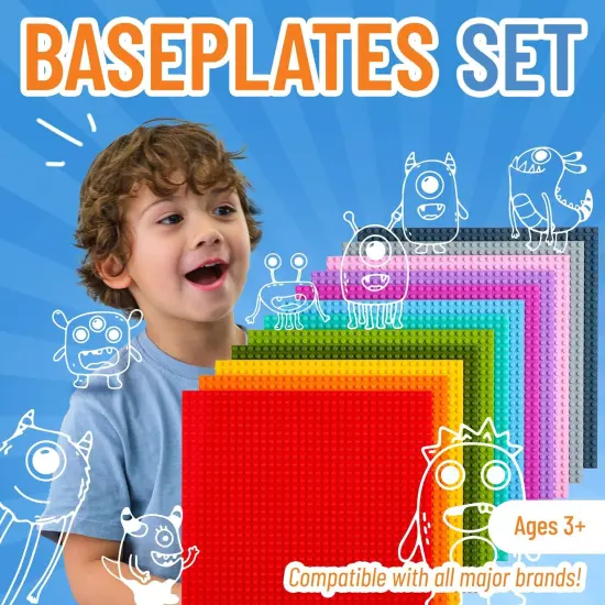 Strictly Briks 12 Pack Baseplates 10x10 in, Stackable Building Plates with 32 x 32 Studs, Mats, Bases, Boards, Sheets 100% Compatible with All Major Brands, Vibrant Colors, Ages 3-14 Multicolor {7}