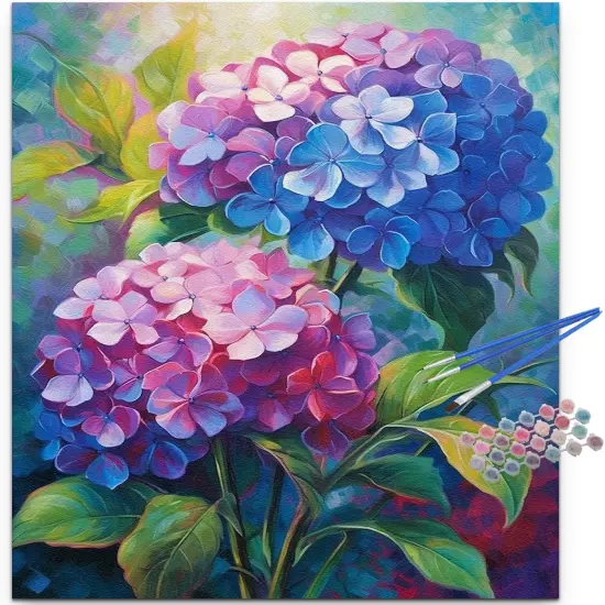 Hydrangea Paint by Numbers Kit for Adults,Purple Flower Adult Paint by Number Kits,DIY Acrylic Paint by Number on Canvas for Home Wall Decor 16X20 Inch {1}