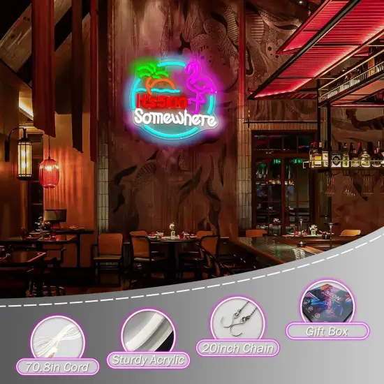 Summer Flamingo "It&rsquo;s 5:00 Somewhere" Neon Sign &ndash; Tropical Summer LED Wall Light for Tiki Bars, Home Bars, Patios & Poolside Vibes {3}