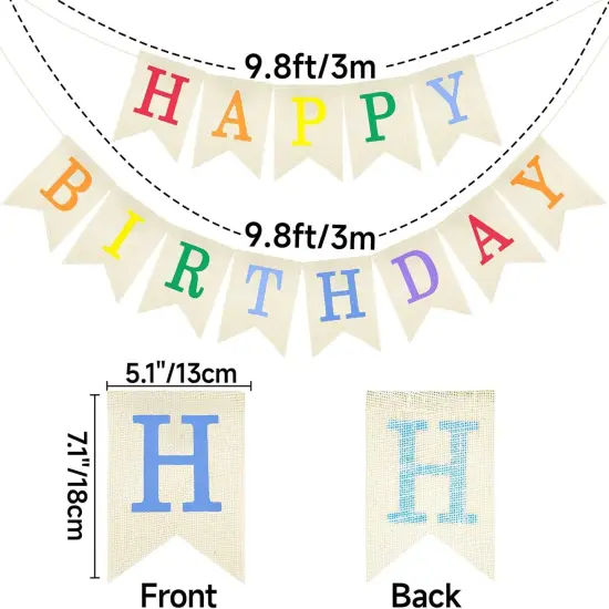 Happy Birthday Banner - NO-DIY Colorful Burlap Happy Birthday Banner Sign Happy Birthdays Party Decoration Happy Birthdays Banners Bunting for Women Men Girl Boy Celebration Party Backdrop {2}