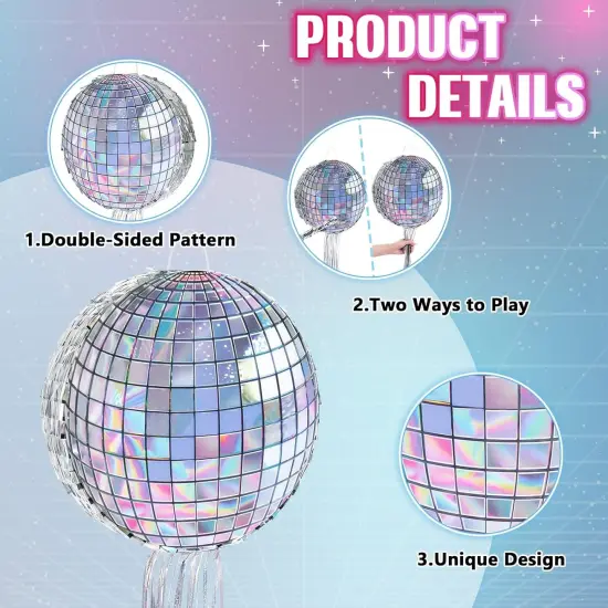Disco Ball Pi&ntilde;ata - Disco Party Decoration for Adult Birthday Party Supplies Hanging Disco Pi&ntilde;ata with Bat Blindfold Mirror Roller Skating Pull String, 12.2&rdquo; x 12.2&rdquo; {4}