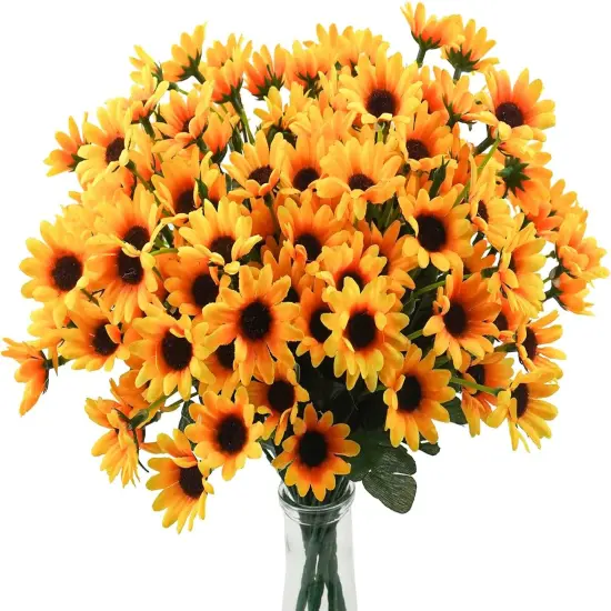 Summer 6 Bundles Artificial Sunflowers & Daisy Mums &ndash; UV Resistant, No Fade Fall Flowers with 24 Stems for Indoor & Outdoor Home, Garden, Wedding, and DIY D&eacute;cor (Yellow) {1}