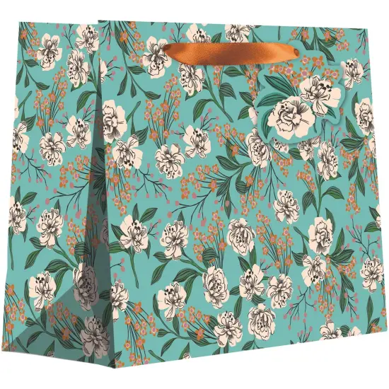 Pack/6: Retro Floral Aqua Gift Bag - 12-1/2 x 5 x 10" {1}