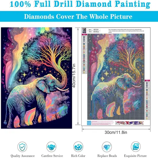 5D Diamond Painting Kits for Adults Elephant Diamond Art Kits for Adoults DIY Full Round Paint with Diamond Art Dots Abstract Gem Art Painting Crafts for Home Wall Decor 11.8x15.7inch {3}