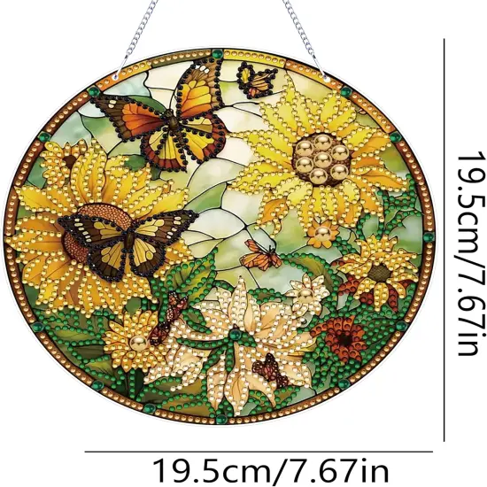 5D Sunflower Butterfly Diamond Painting Kits for Adults Hanging Sign Wall Art Sign Diamond Art Suncatcher Hanging Ornament Home Garden Wall Door Hanging Painting Kits, Yellow {2}