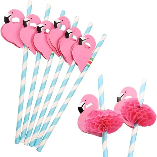 Flamingo Paper Straw Decorations, 50 PCS Disposable Cocktail Drinking Straws Decorative for Party Table D&eacute;cor Luau Party {1}