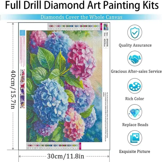 Diamond Painting Kits for Adults, Hydrangea Flowers 5D Diamond Art Kits for Beginner DIY Full Drill Diamond Dots Crystal Craft Kits for Home Wall Decor Gifts 12x16 Inch {4}
