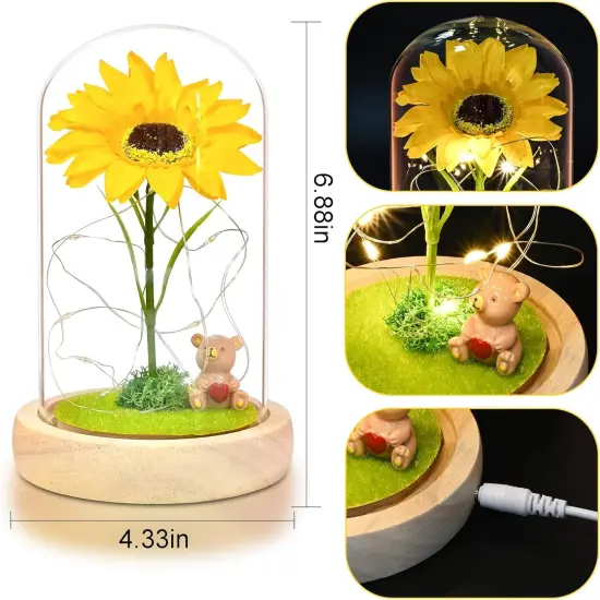 Mothers Day Sunflower Gifts for Women,Sun Flowers Home Decor,Forever Sunflower in Glass Dome,Unique Gifts for Xmas,Wedding,Mothers Day,Anniversary {4}