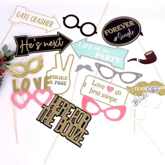 60PCs Pastel Themed Wedding Photo Booth Props - Pre-Assembled - Elegant Wedding & Reception Party Props - Funny Props - Real Glitter - Bridal PhotoBooth {3}