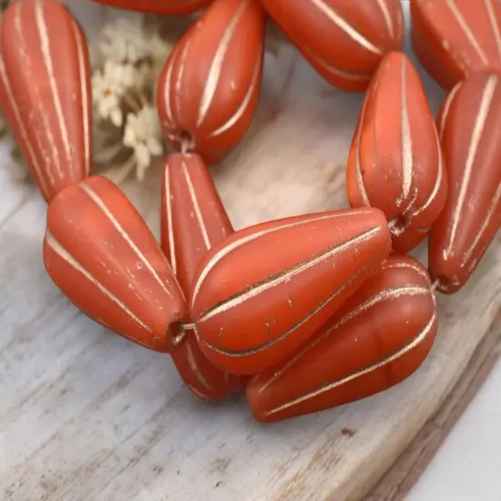 22x11mm Copper Washed Opaline Melon Drop Beads {5}
