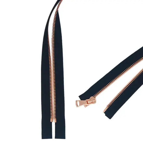 Black Metal Glossy Jacket Separating Zipper Black Tape Rose Gold Copper Teeth 5MM or 8MM {2}