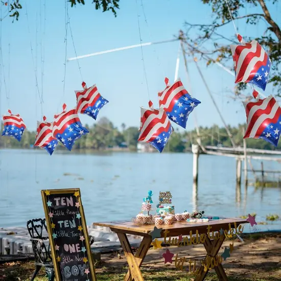 4th of July Star Shaped American Flag Celebration Party Balloons, 18 Inches Patriotic Party Foil Balloon For Independence Day, Veterans Day, Memorial Day, US Election Holiday Event Decorations {3}