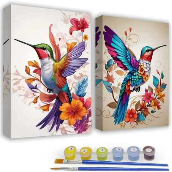 Paint by Numbers Kit for Adults - 2 Pack Hummingbird Adults' Paint-by-Number Kits - Acrylic Easy Paint by Numbers framed - Adult Paint by Number Kits on Canvas Arts and Crafts for Adults 8x12inch {1}