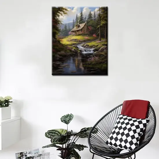 Paint by Numbers Cabin in the Forest DIY Painting On Canvas, Paintwork with Paintbrushes Acrylic Paints,Perfect for Paint by Numbers for Adults and Kids Students Beginner Without Framed 16''x20'' {2}