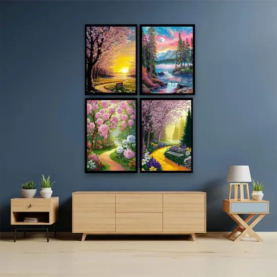 4 Pack Diamond Painting Kits for Adults, Landscape 5D Diamond Art Kits for Beginner DIY Full Drill Diamond Dots Crystal Craft Kits for Home Wall Decor Gifts(4 Pack/12X16 Inch) {4}