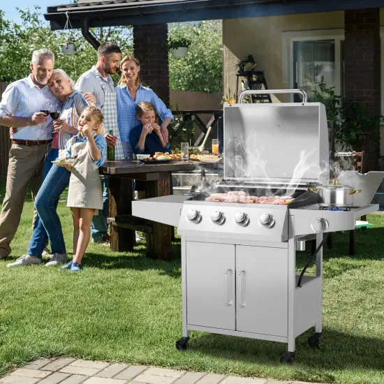 4-Burner Propane Gas Grill with Side Burner &ndash; 50,000 BTU Stainless Steel BBQ Grill {2}