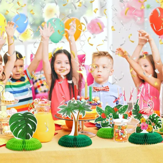 9 Pcs Hawaiian Luau Aloha Party Decorations Summer Tropical Honeycomb Centerpieces Table Topper Flamingo Pineapple Palm Tree Table Centerpieces {5}