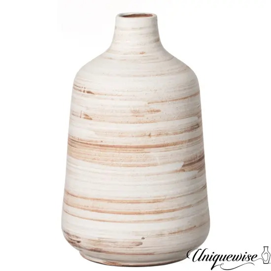 Uniquewise 11" Whitewashed Bottle-neck Decorative Pottery Flower Vase Boho Home Decor for Living Room Bedroom Kitchen Entryway & Office Rustic Centerpiece for Pampas Grass Bouquets Stems Faux Florals {1}
