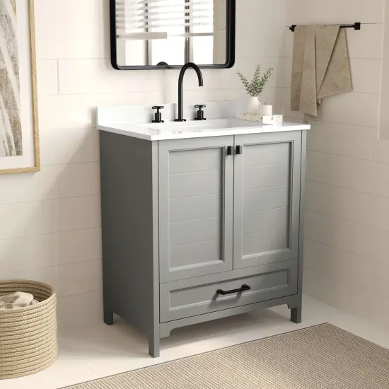 Merrick Lane Argos Single Sink Bathroom Vanity with Undermount Basin, Soft-Close Cabinet, Easy-Glide Drawer, and Carrara Marble Finish Countertop {7}