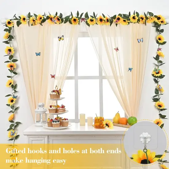 2 Pack Summer Artificial Sunflower Garlands &ndash; Bright Yellow Floral Vines with Butterflies & Green Leaves for Summer Wedding, Party, and Outdoor Decor {2}