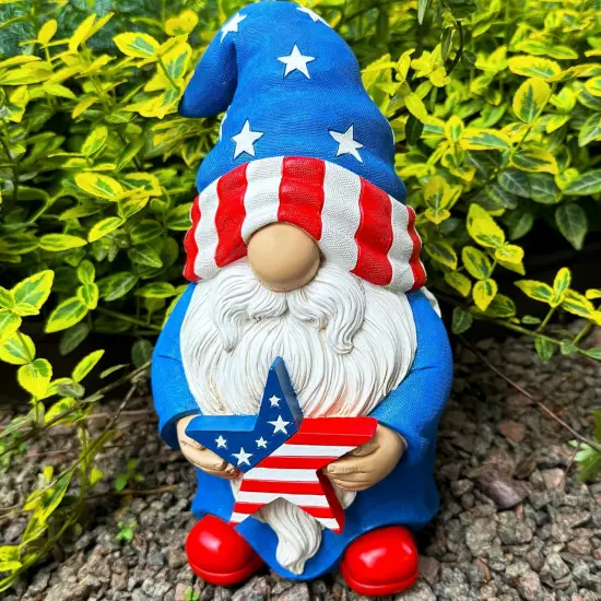 Garden Gnome - USA Patriotic Gnome Figurine - 9 Inch Tall Lawn Statue - for Outdoor or House Decor {5}