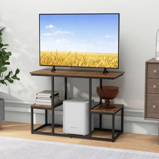 Rustic Brown Wood TV Stand for 50" TVs, Metal Frame and Storage Shelves {2}
