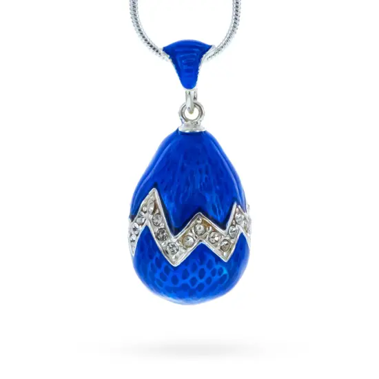 Blue Enamel 35 Crystals Brass Royal Egg Pendant Necklace {4}