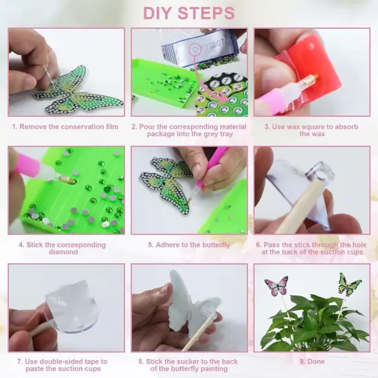 8 Pcs Butterfly Diamond Painting kit for Garden Decor Butterfly Crafts Diamond Art Kit Diamond Butterfly Painting Stickers for Adults Butterfly Diamond Stake Decoration {4}