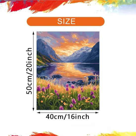 Lake Landscape Paint by Number for Adult, Mountain Flower Paint by Number Kits, Sunset Scenery Nature Spring DIY Acrylic Painting for Home Decor(16&times;20inches, No Frame) {5}