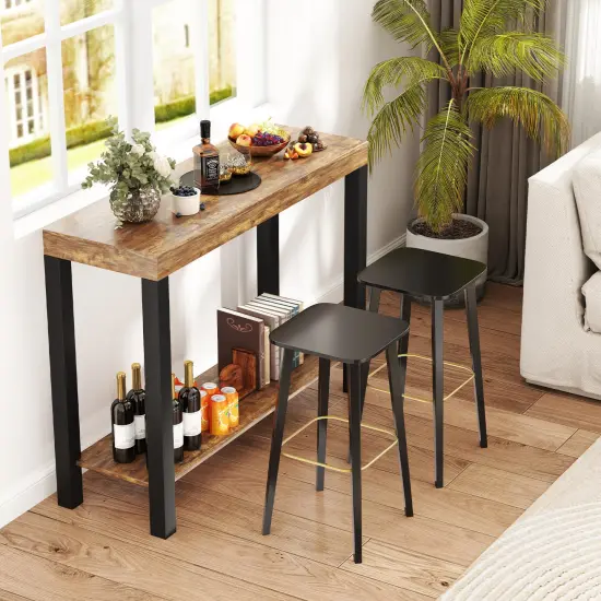 2 Tier Wood Bar Table, Cashew Wood Frame, Shelf and 220 lbs Capacity {3}