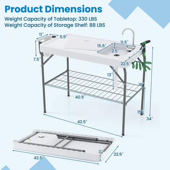 2 in 1 Foldable Fish Cleaning Workstation with Adjustable Drain Hose and Metal Frame {4}