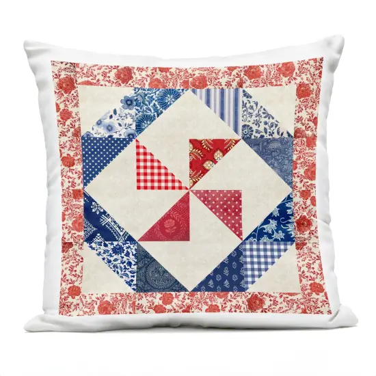Stupell Industries Collaged Quilt Patterns Red & Blue Outdoor Printed Pillow design by Susan Arnot, 18 x 7 x 18 {1}