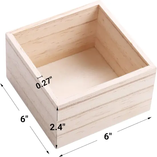 6" x 6" Unfinished Wooden Box Storage, Mini Wood Crates {2}