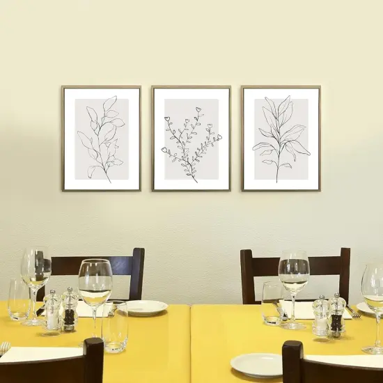 Summer Neutral Botanical Canvas Wall Decor, Minimalist Black Line Flower Poster Prints, Boho Beige Floral, Abstract Plant Leaf Aesthetic Picture for Bedroom and Living Room, Framed 12"x16" (Set of 3) {5}
