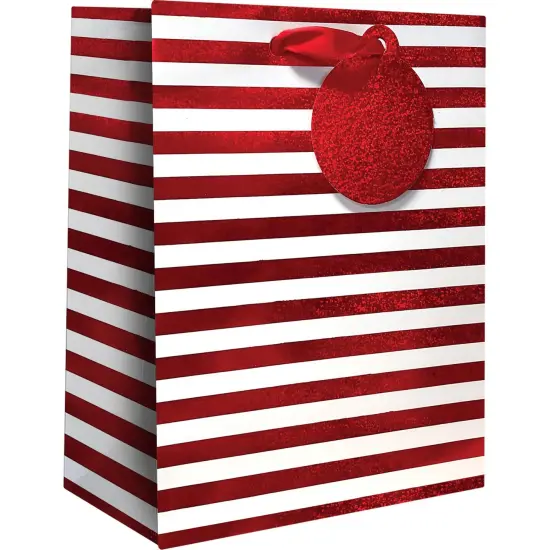 Pack/6: Red White Stripe Gift Bag - 6 x 3 x 7-1/2" {1}