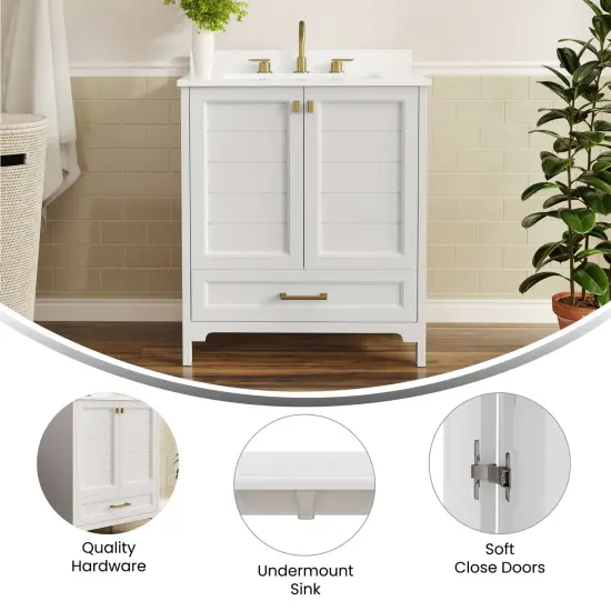 Merrick Lane Argos Single Sink Bathroom Vanity with Undermount Basin, Soft-Close Cabinet, Easy-Glide Drawer, and Carrara Marble Finish Countertop {3}