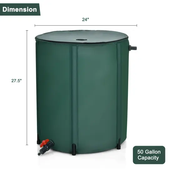 53 Gallon Green Portable Collapsible Rain Barrel Water Collector Perfect for Watering Plants or Lawns {4}