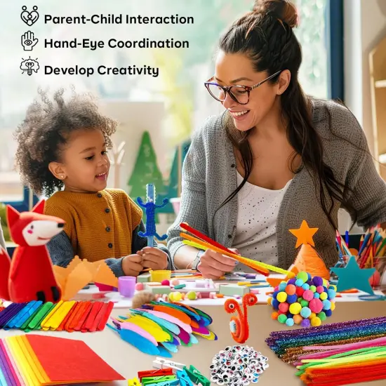 Arts and Crafts Supplies for Kid - Crafts for Girls Age 3, 4, 5, 6, 7, 8, 9 Years Old, Craft Kit with Pipe Cleaners, Pompoms & Craft Tools, Birthday Gifts for 4-8 Boys & Girls {4}