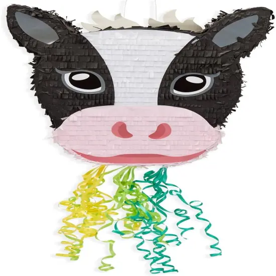 Pull String Cow Pinata for Farm Birthday Party Decorations - Baby Shower Supplies for both Boys & Girls - Cow Theme Pinata (Small, 16.5 x 13 x 3 Inch) {3}