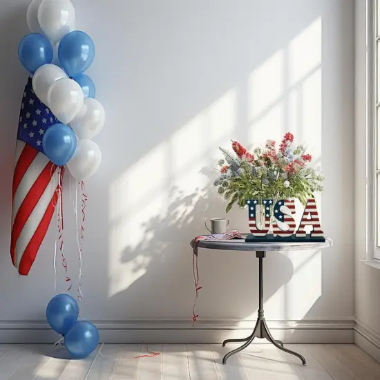 4th of July Wood Patriotic USA Sign Memorial Day Tabletop Decoration Free Standing Wooden Word Cutout US Flag Letters Centerpiece Sign for Independence Day Veterans Party American Decor {5}