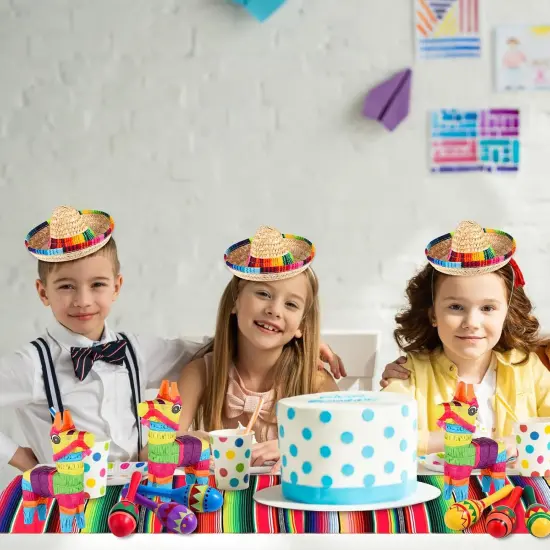 6 Pcs Mexican Decor Fiesta Decorations Include 6 Donkey Pinatas 12 Large Fiesta Maracas 2 Mexican Serape Table Runners 6 Mexican Sombrero Hats for Mexican Decorations Favors(Boho) {4}