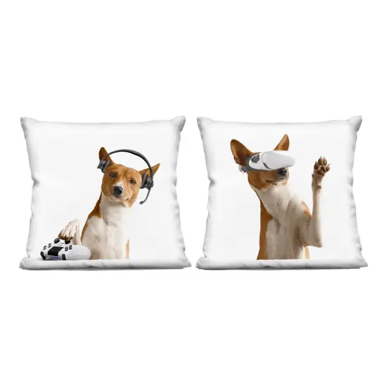 Stupell Industries Video Game Dogs with VR 2pc Decorative Printed Pillow Set design by CAD Designs, 18 x 7 x 18 {1}
