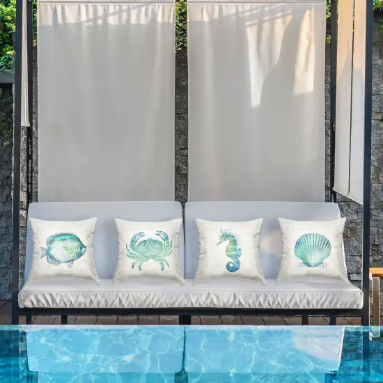 Stupell Industries Aquatic Sea Life Impressions 4pc Outdoor Printed Pillow Set design by Susan Arnot, 18 x 7 x 18 {3}