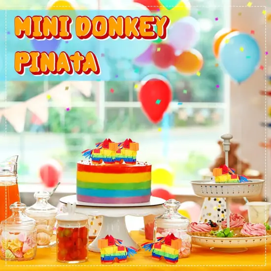 Mini Donkey Pinatas 3 Pcs 3 x 3 x 0.8 Inches Rainbow Cinco De Mayo Pinata Little Donkey Decorations for Party Supplies Baby Shower Birthday Centerpieces Desktop Decoration {3}