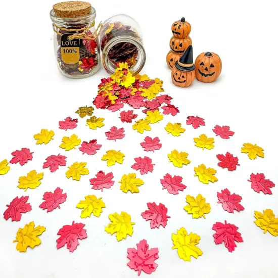 Thanksgiving Halloween Maple Leaf Confetti Table Scatter,Autumn Wedding Party Decorations, Red and Gold Fall Decor {3}